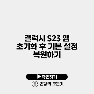 갤럭시 S23 앱 초기화 후 기본 설정 복원하기