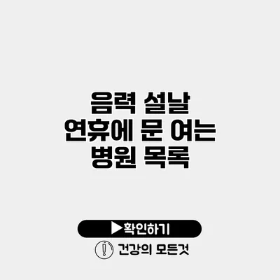 음력 설날 연휴에 문 여는 병원 목록