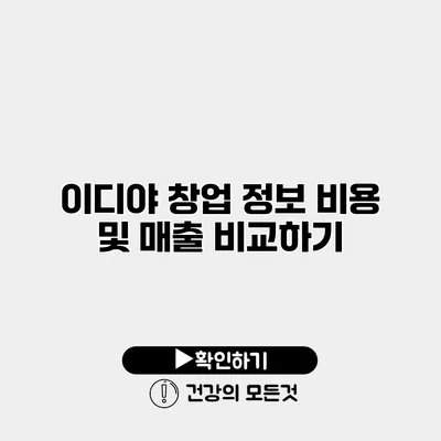 이디야 창업 정보 비용 및 매출 비교하기